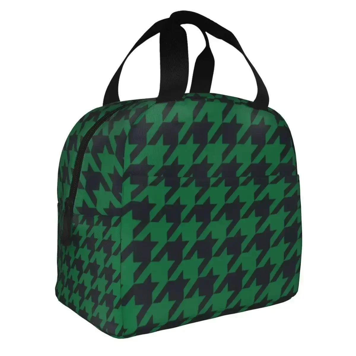 2023 New Custom Dark Green And Black Houndstooth Pattern Lunch Bag Men Cooler Warm Insulated Lunch Boxes For Children School