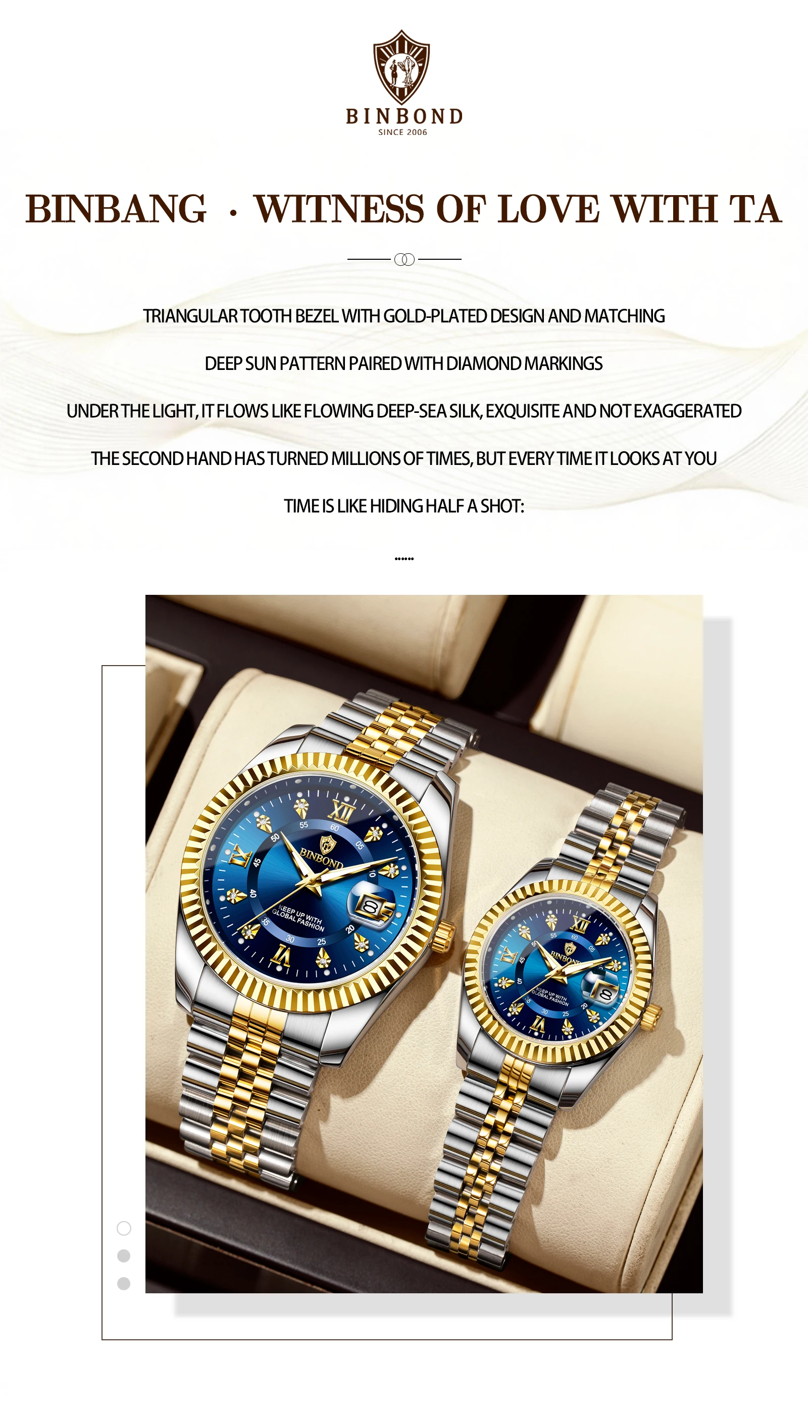 BINBOND Original Couple's Quartz Watches Luminous Waterproof Gift For Lover Men's Women's Watch Mujer Relojios +Gift Box