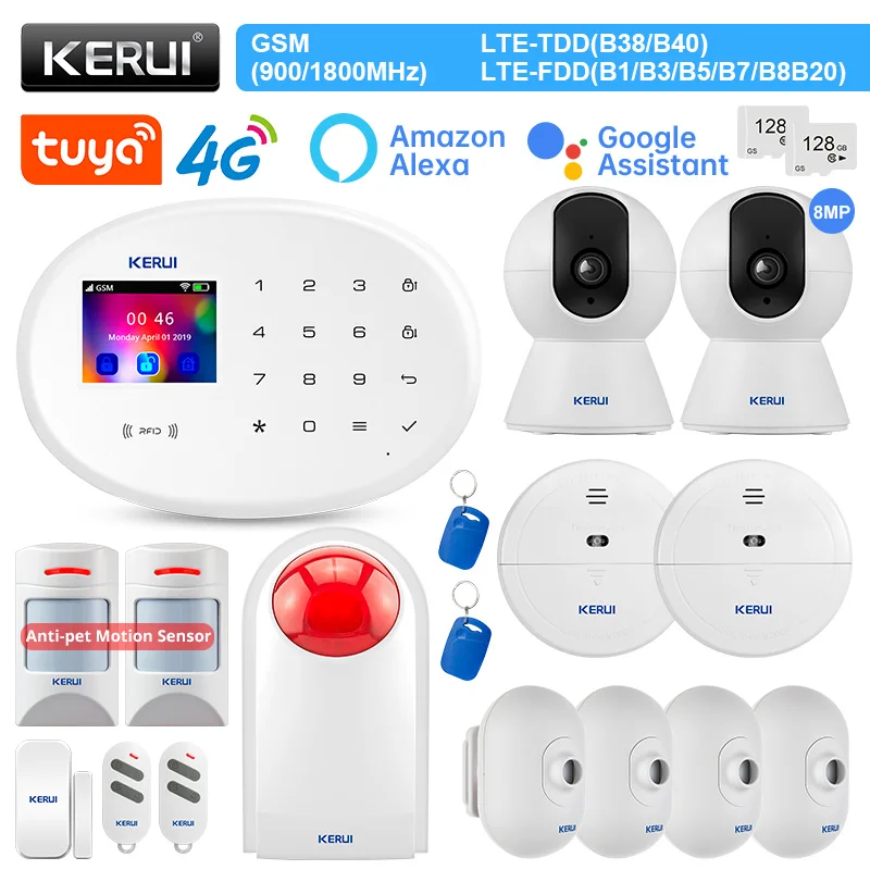 

KERUI W204 4G WIFI Alarm System Kit Tuya Smart APP Home Alarm Work With Alexa Security With Motion Detector Door Sensor