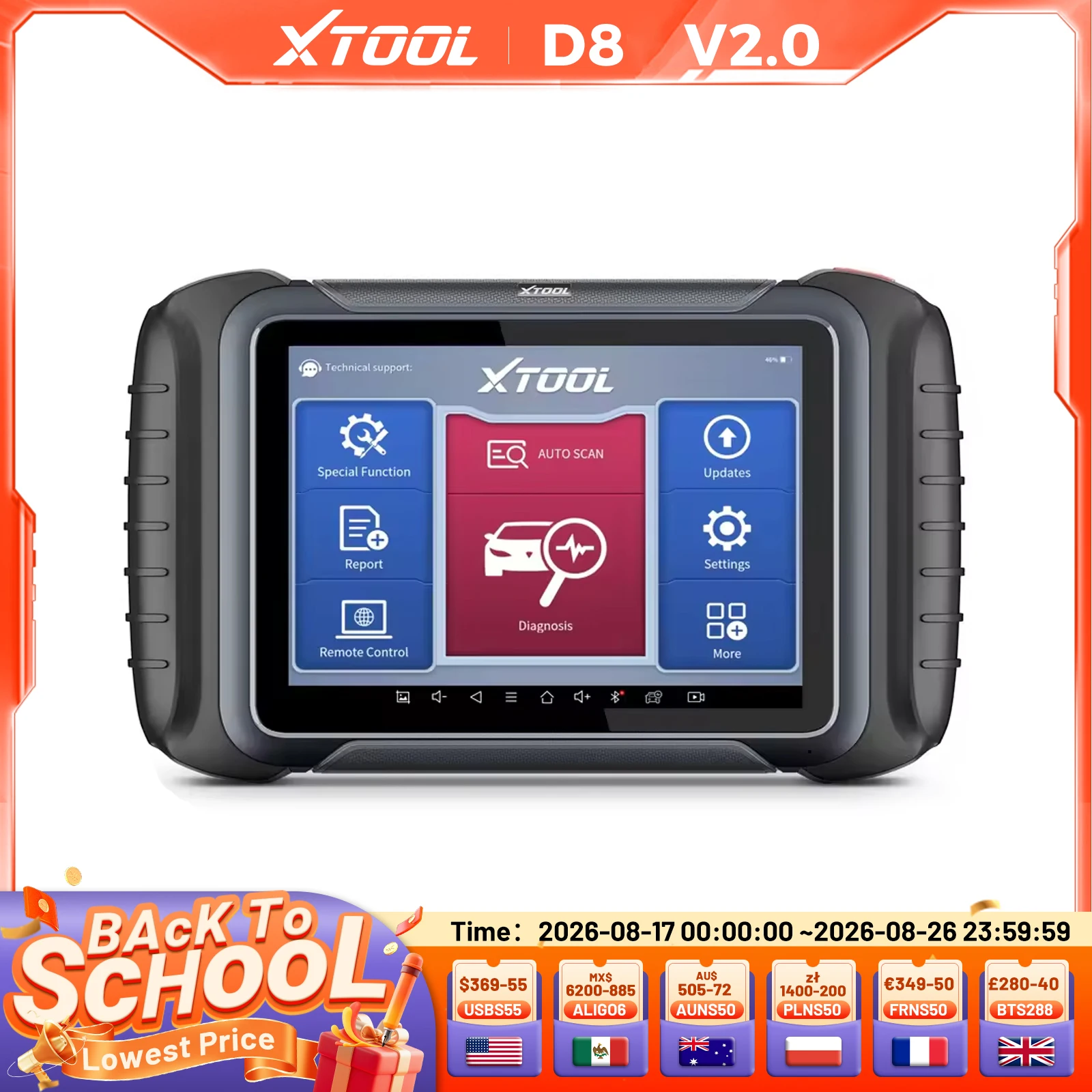 XTOOL D8 Auto OBD2 Scanner Bidirectional All System Diagnostic ECU Coding Topology Map with 36+ Resets CANFD 3 Years Free Update
