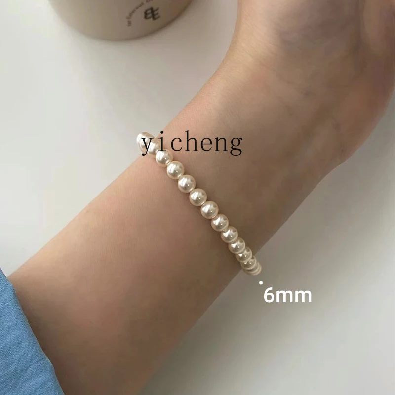 HSN round strong light pearl bracelet women's elastic rope stacked wearing bracelet hand jewelry