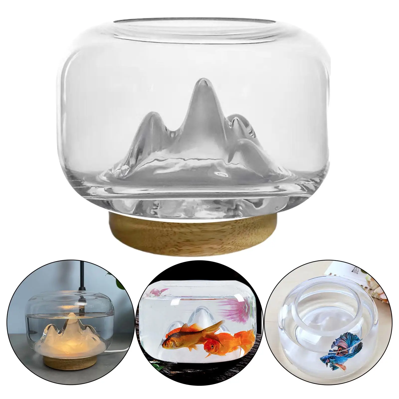 Snow Mountain Fish Bowl Glass Aquarium Tank Adjustable Light Shrimp Goldfish Small Betta for Garden Office Home Bedroom Decor