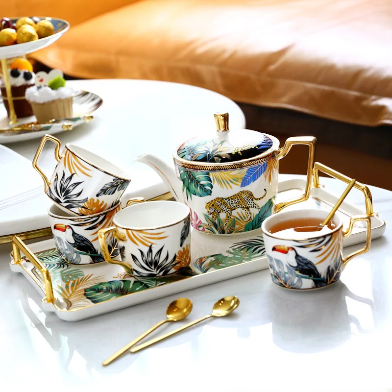 

European-style Home Flower Tea Afternoon Tea Ceramic Tea Set Light Luxury Coffee Set Tea Pot and Cup Set English Tea Set