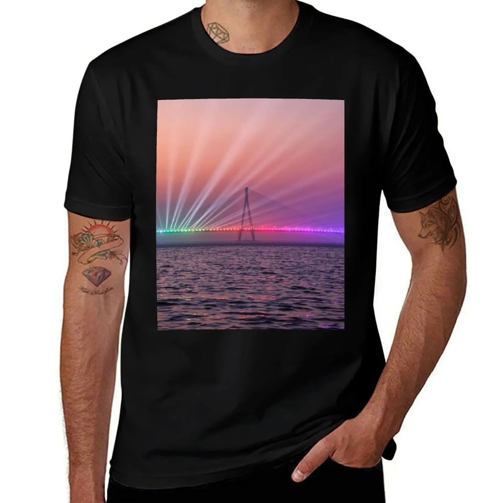 

Mumbai Sea Link Bridge illuminated India, modern art, wall art, print, personalised gifts, custom printed gifts T-Shirt