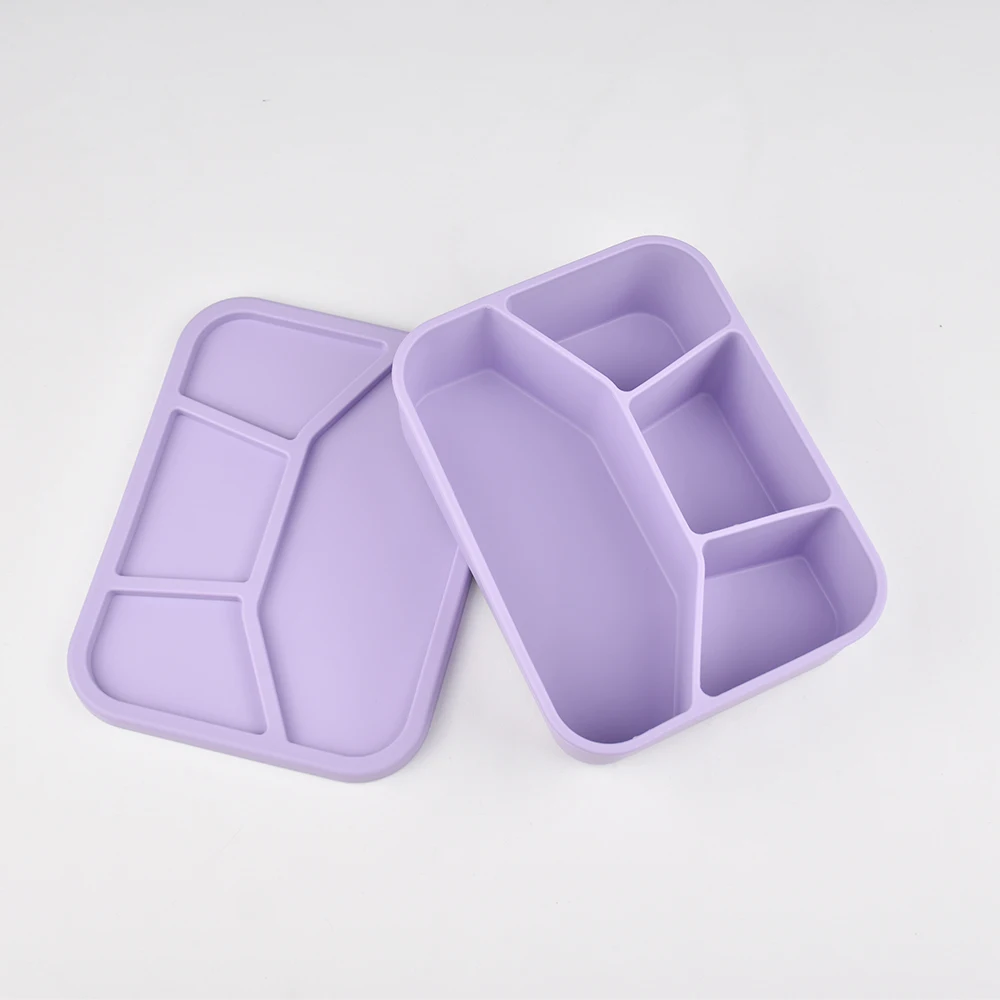 1140ml  Silicone Bento Box for Kids, 4 Compartments Leakproof Lunch Container, Microwave Safe