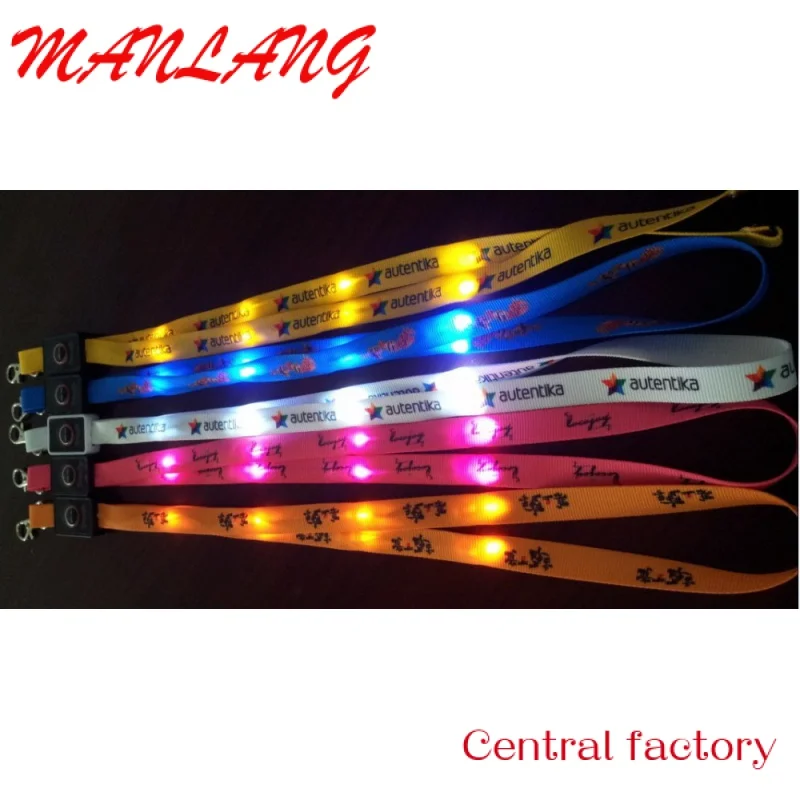 Custom  Hot selling Single fiber led flashing lanyard new glowing led lanyard