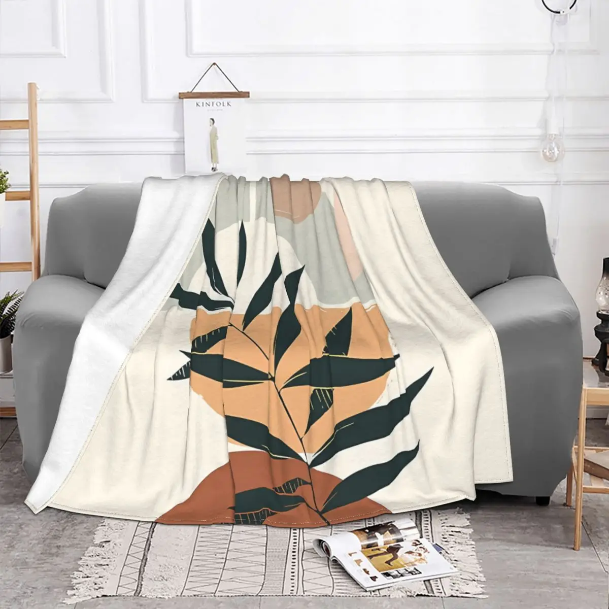 Boho Aesthetic Blankets Geometric Balance Yin Yang Eucalyptus Branch Coral Fleece Plush Decor Bedroom Bedding Couch Bedspread