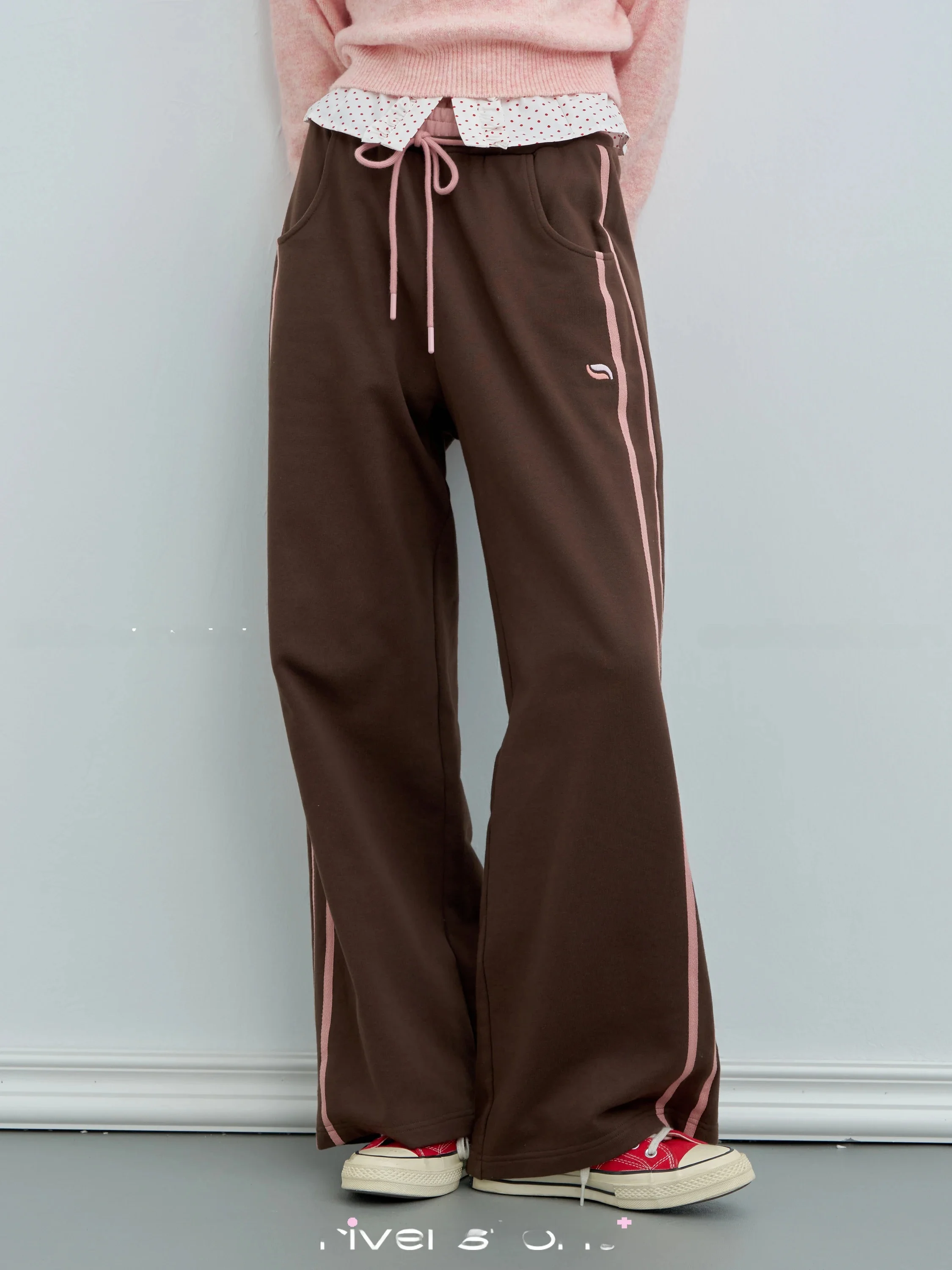 Riverstone plus Loose Color Block Sports Pants Women's Draped Sweatpants Autumn Straight Leg Slimming Wide Leg Pants