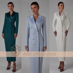 Casaco de blazer longo trespassado feminino, elegante estilo smoking, vestido personalizado, alta qualidade