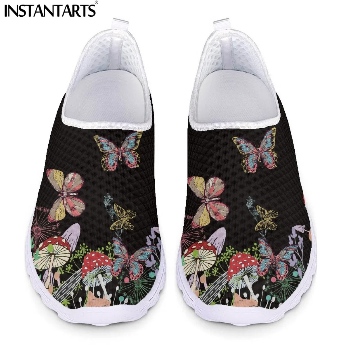 INSTANTARTS Mushroom with Butterfly Autumn Casual Shoes for Girls Air Mesh Sneaker Women Running Walk Footwear Zapatos de Mujer