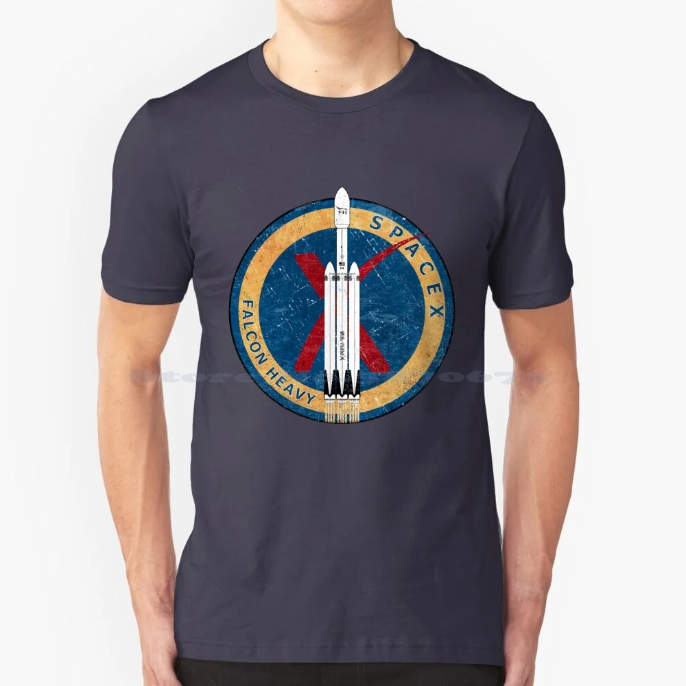 Spacex : Falcon Heavy Badge T Shirt 100% Cotton Tee Spacex Heavy Musk Vintage Raptor Bluegalaxy Moon Exploration Iss Dragon