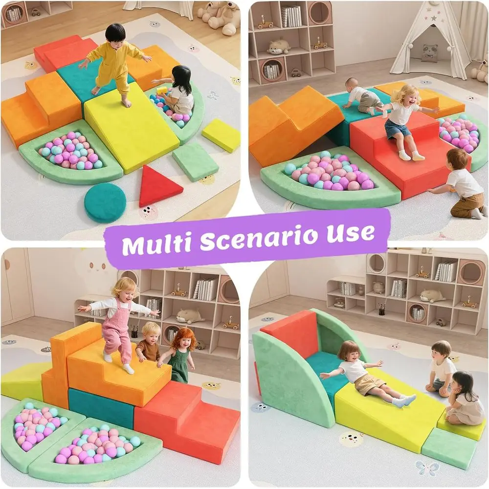 Zestaw piankowych klocków do wspinaczki dla maluchów, 11-elementowa miękka placówka zabaw do użytku w pomieszczeniach, zabawki do raczkowania i wspinaczki w stylu Montessori w kolorach makaroników.