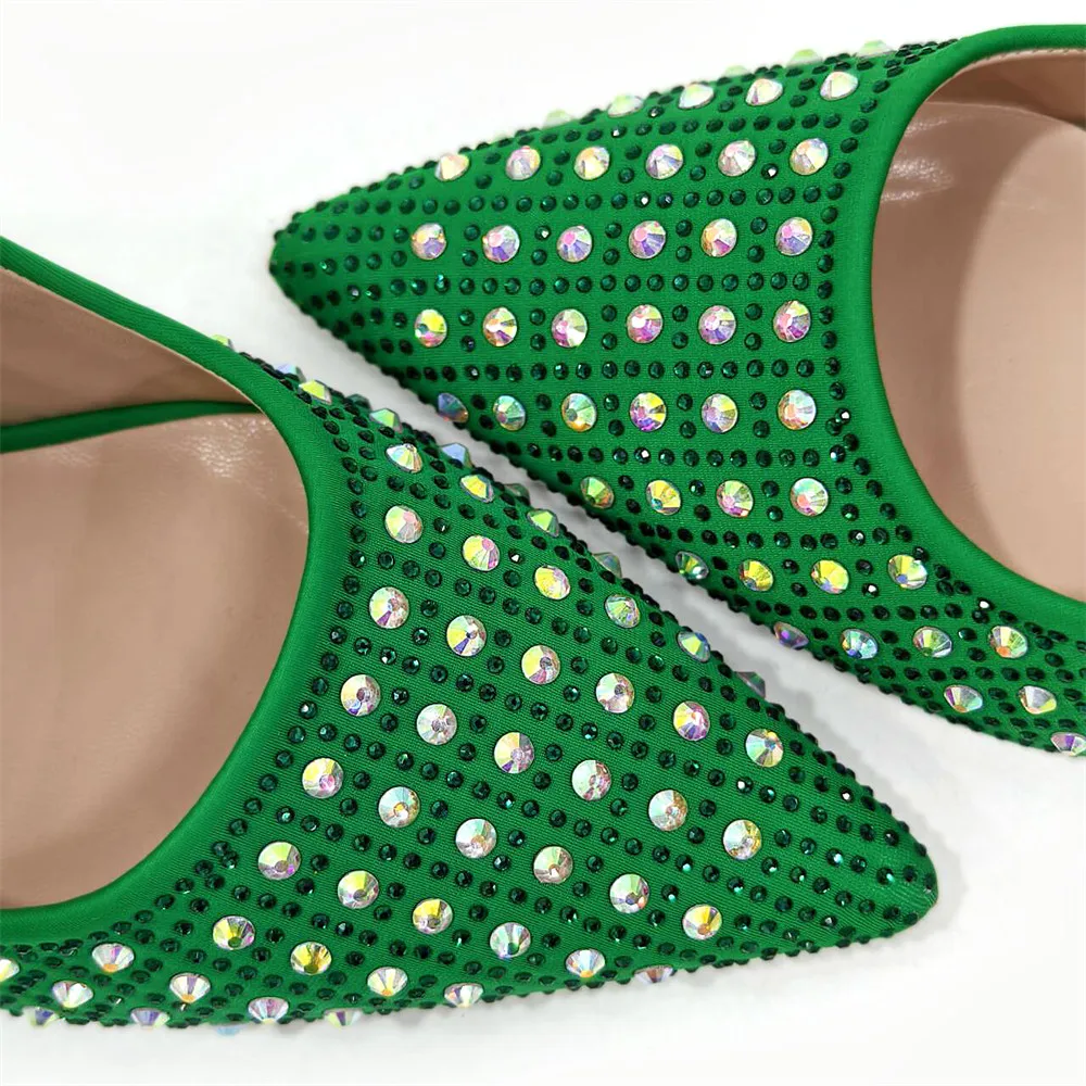 Nigerian Women Heels Party Ladies Italian Design Green Shoes And Bag Set Decorated with Rhinestone Handbag Wedding Party