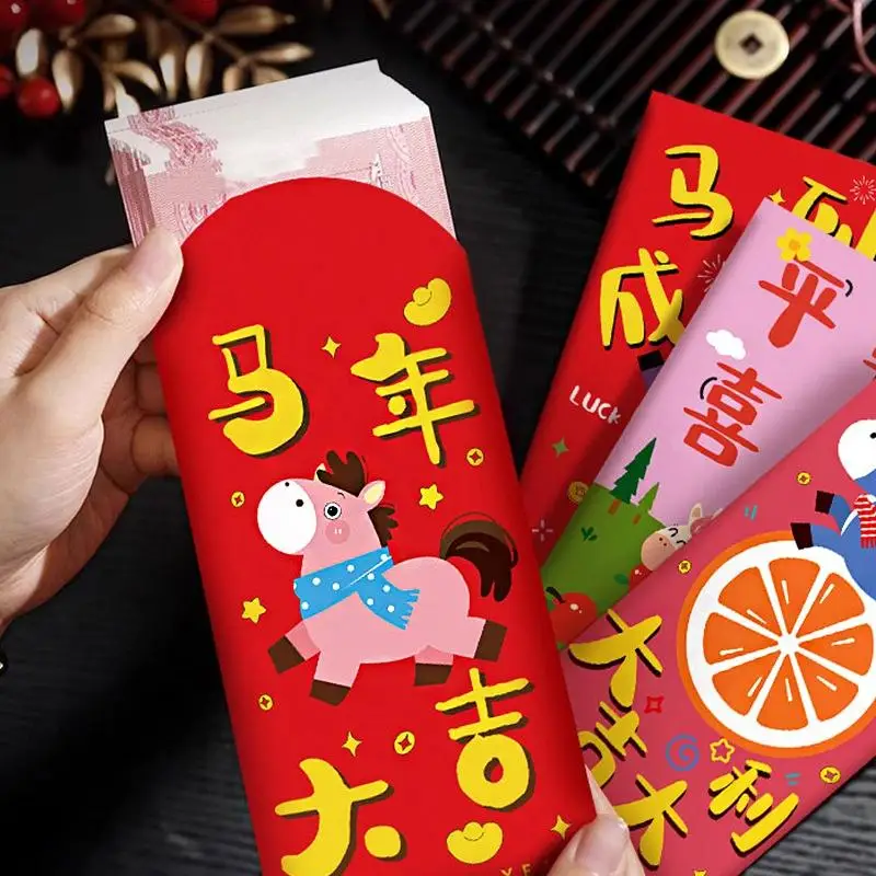 6Pcs/set Cute Cartoon 2026 Chinese New Year Money Envelope Lucky Red Pockets Horse Year Red Envelope Spring Festival Envelope