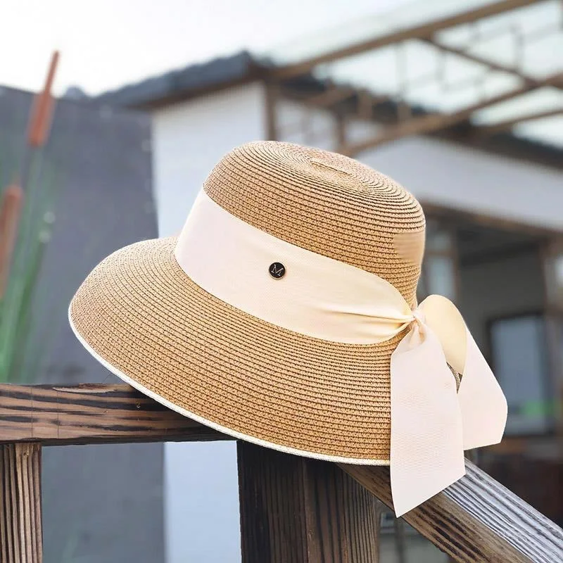 

Hepburn Sun Hat Women Summer Sunscreen Straw Hat Female Retro Bow French Elegant Hat Big Eaves Sunshade Beach Hat