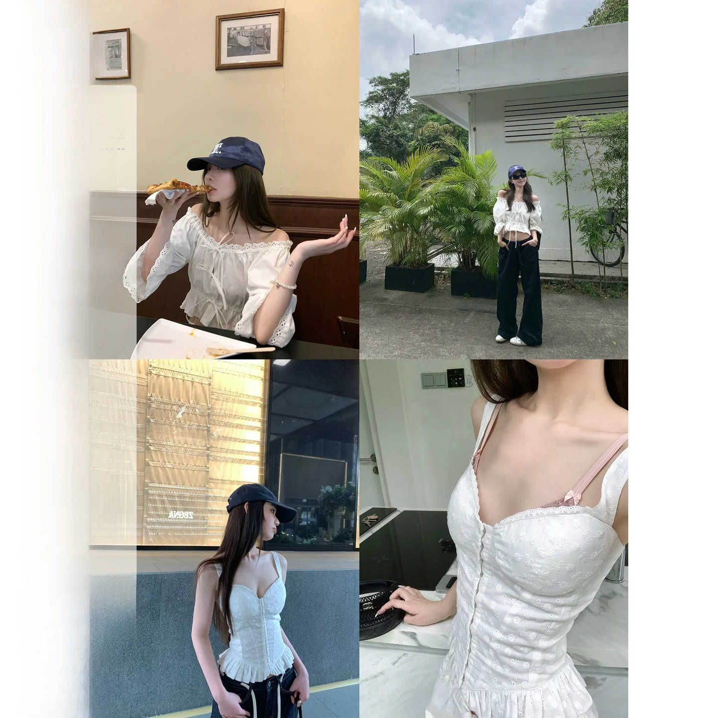 

YUYUREAL Sweet Bubble Embroidered Strapl ort Sve Women's irt Vest Padded Chest Summer Floral Lace oulder Bared Co...