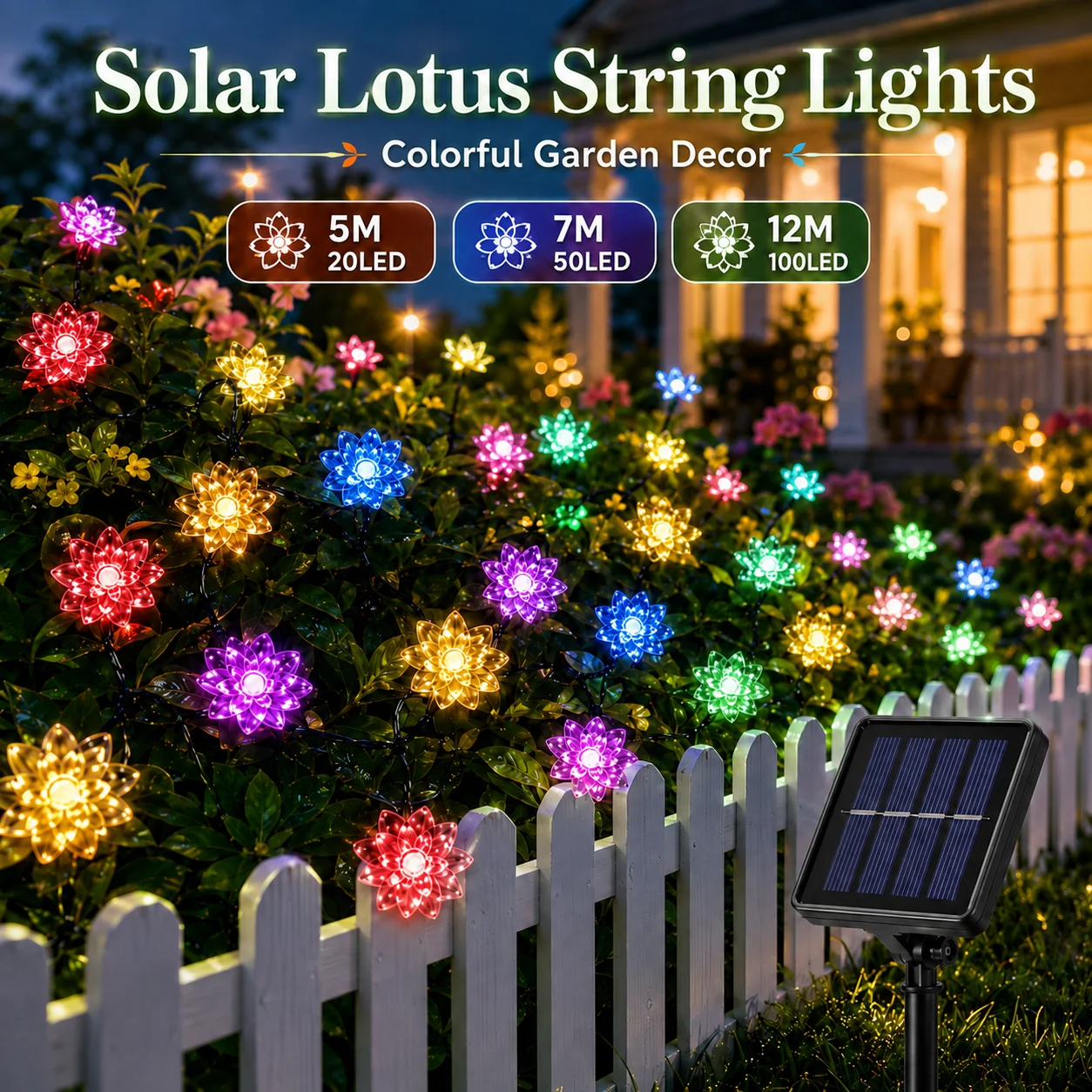 Outdoor Lighting For Fence - أضواء زهرة اللوتس الشمسية 5م/20 لمبة