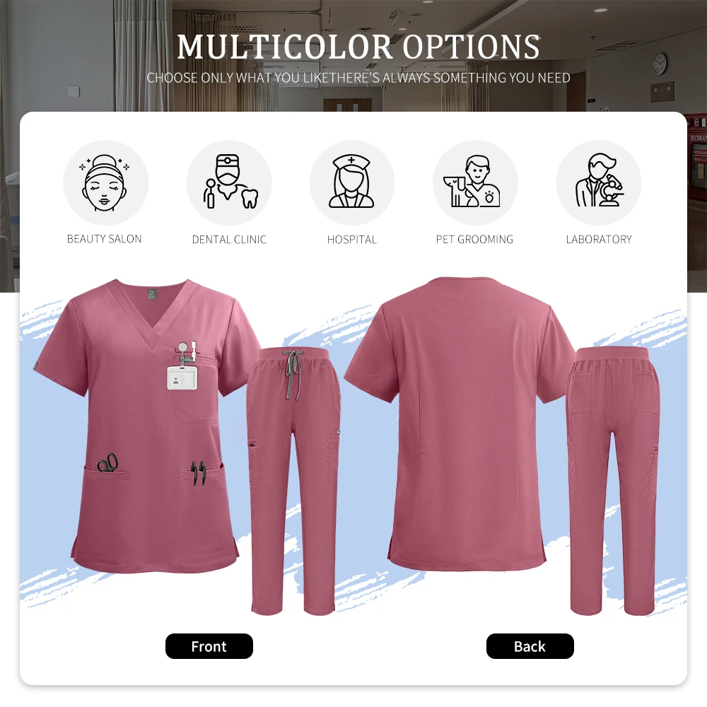 Pure สีเครื่องแบบทางการแพทย์ผู้หญิงโรงพยาบาลทันตกรรมหมอชุดทํางานแขนสั้นสัตว์เลี้ยง Veterinary ขัดเสื้อผ้าสปาบริการ Overalls