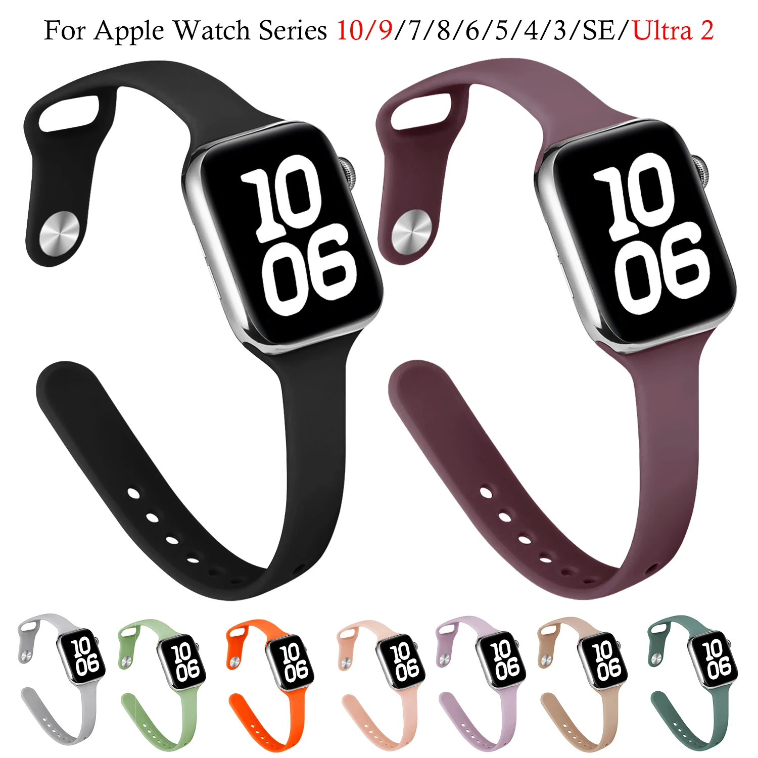 Schlankes Silikonarmband für Apple Watch Band 46 mm 40 mm 41 mm 38/42 mm 44 mm Sportarmband Iwatch Serie 10 9 8 7 5 6 Se 4 Ultra 2 49 mm