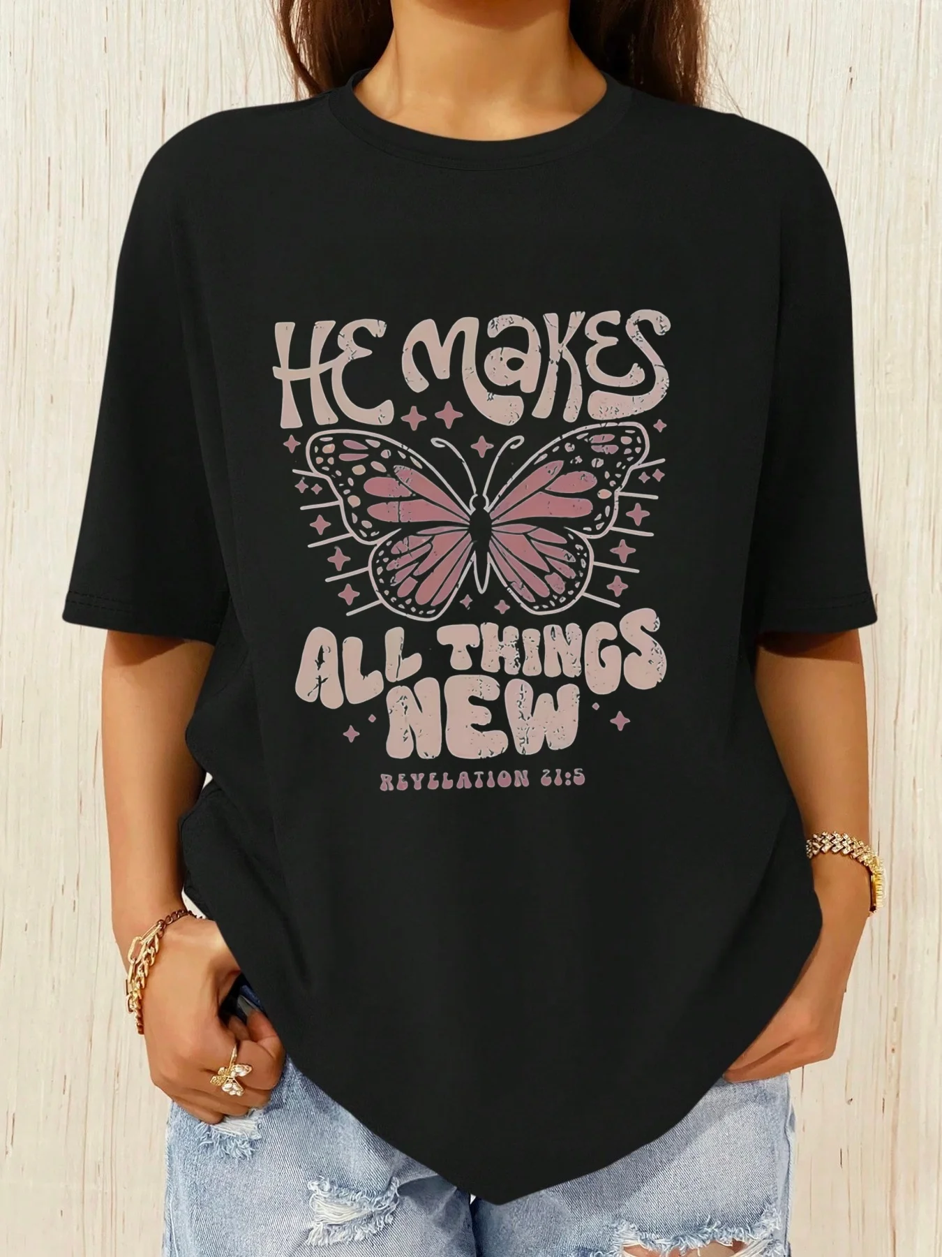 Printed butterfly star design, women's fashionable tops, holiday outfits