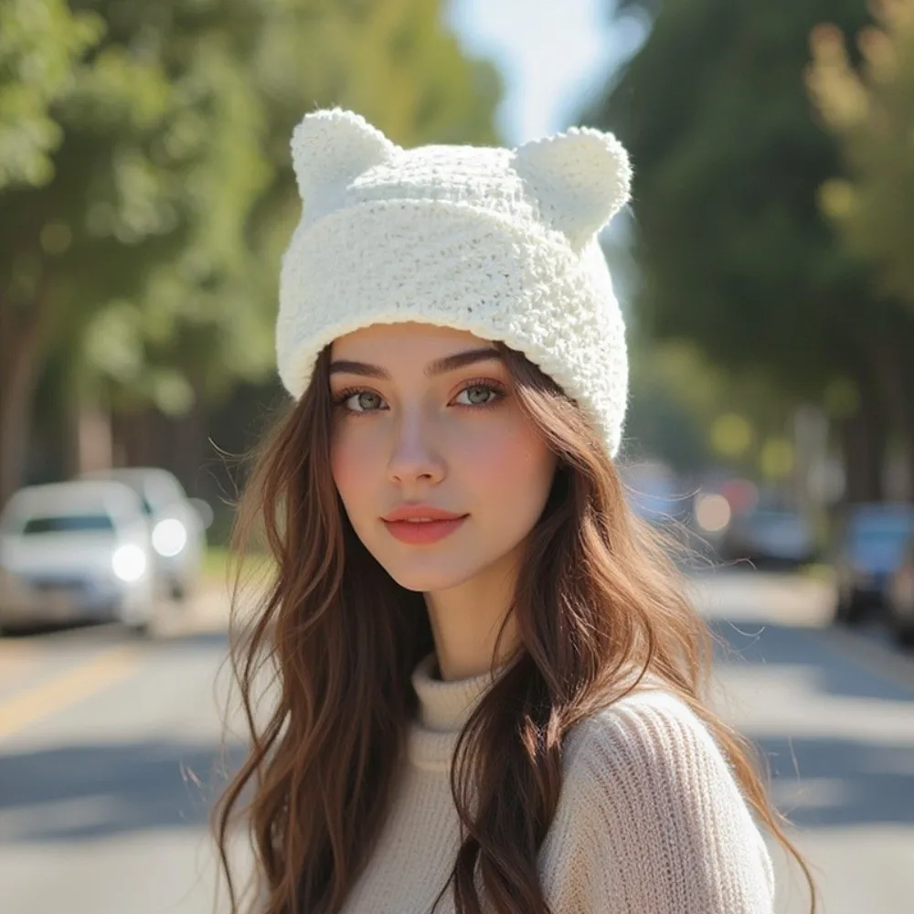 Cat Ears Japanese Beanie Hat Ins Little Devil Casual Knitted Wool Cap Striped Y2K Harajuku Punk Pointed Pullover Autumn Winter