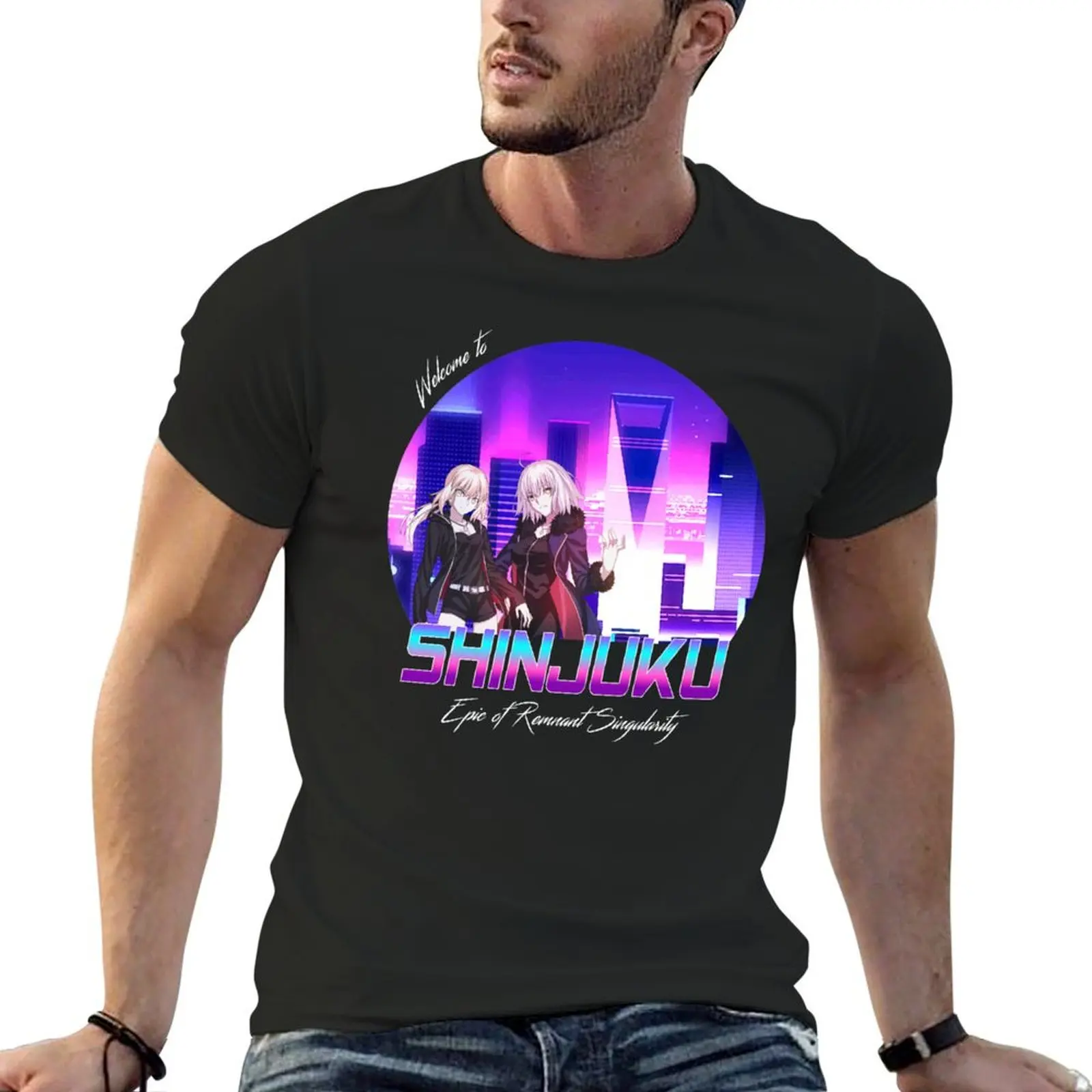 Vaporwave - Jeanne alter and Saber Alter Shinjuku T-Shirt oversized boys animal print mens t shirt