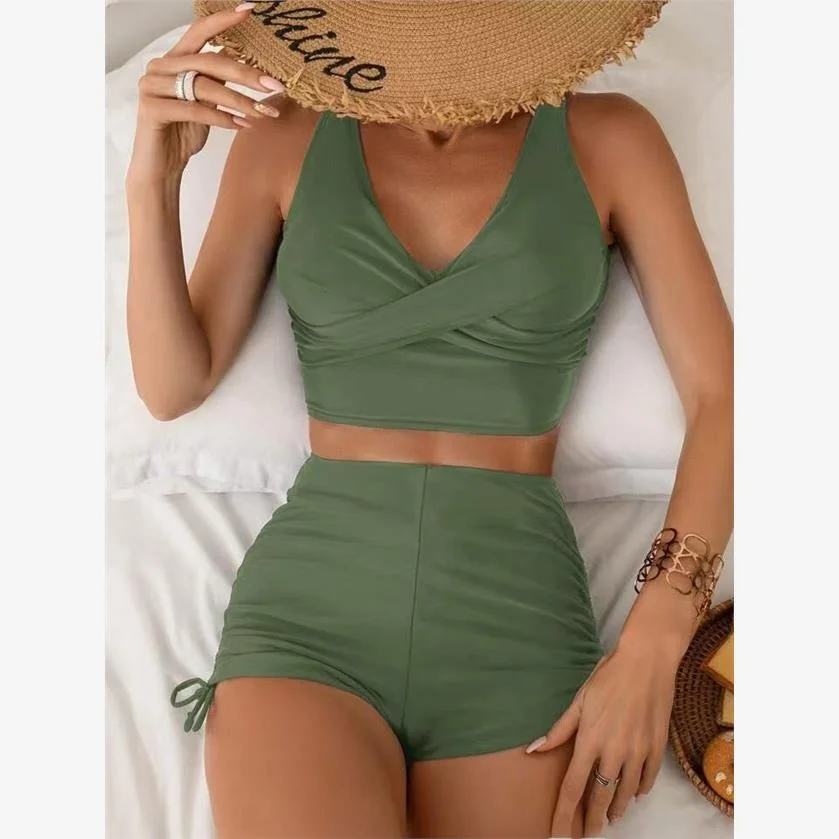 

Women's Bikini Swimsuit Separate Design Swimming Suit Ladies' Beachwear with Chest Pad No Steel Support Triangular Sle