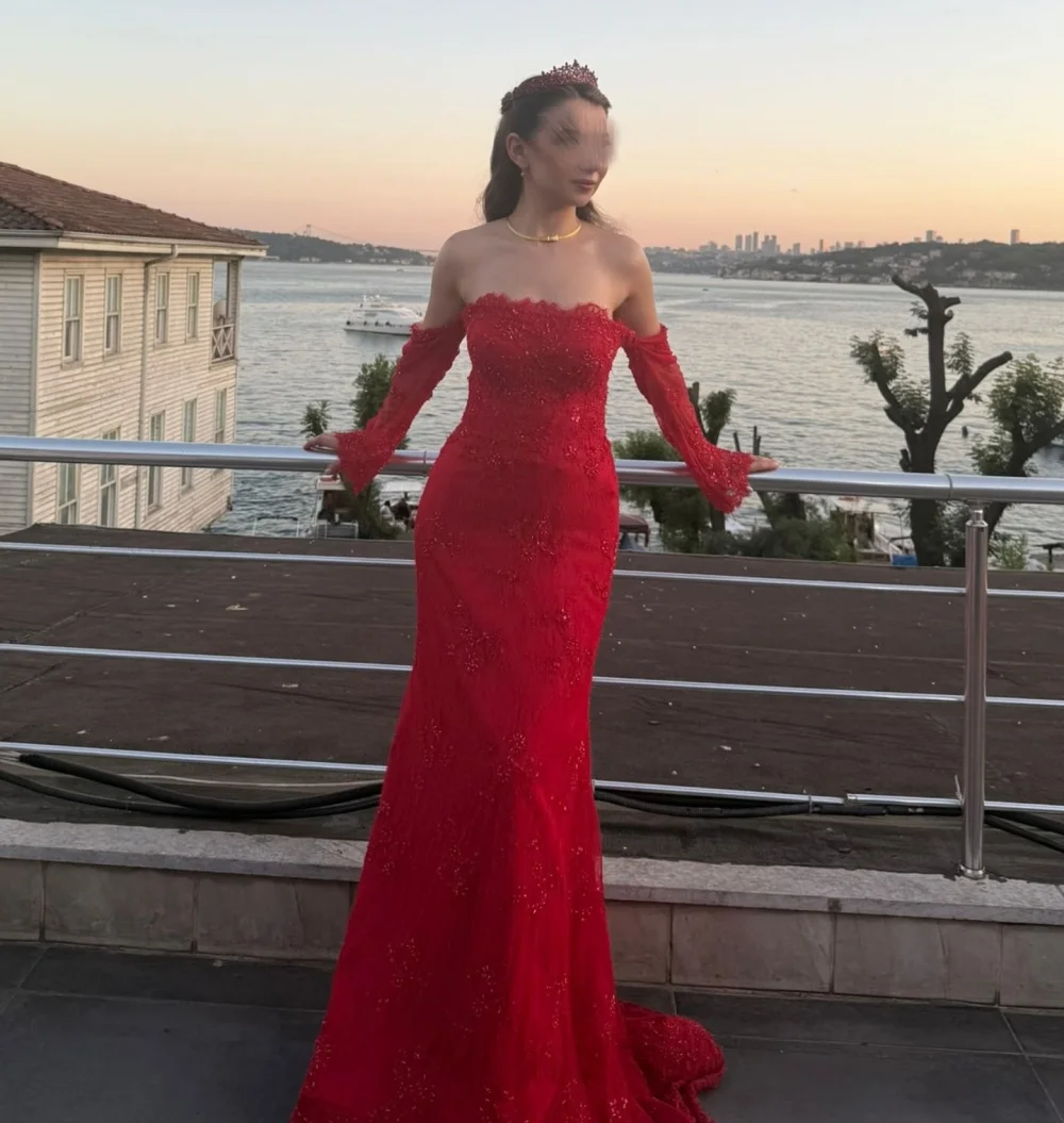 

Customized Lace Sequined Sparkle Off-the-shoulder Mermaid Bespoke Occasion Dress Woman Elegant Party Wedding High Quality