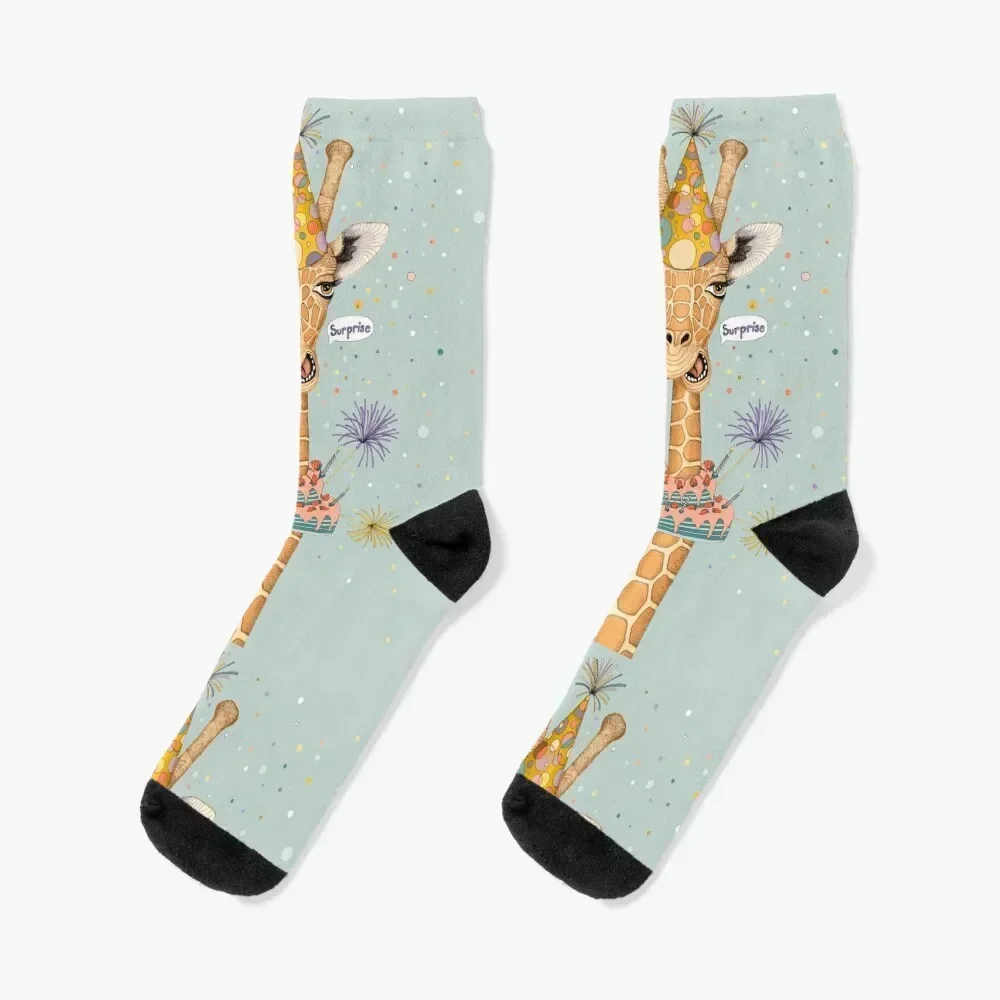 Surprise Happy Birthday Giraffe Socks luxury with print hiking Stockings compression Men's Socks Luxury Women's