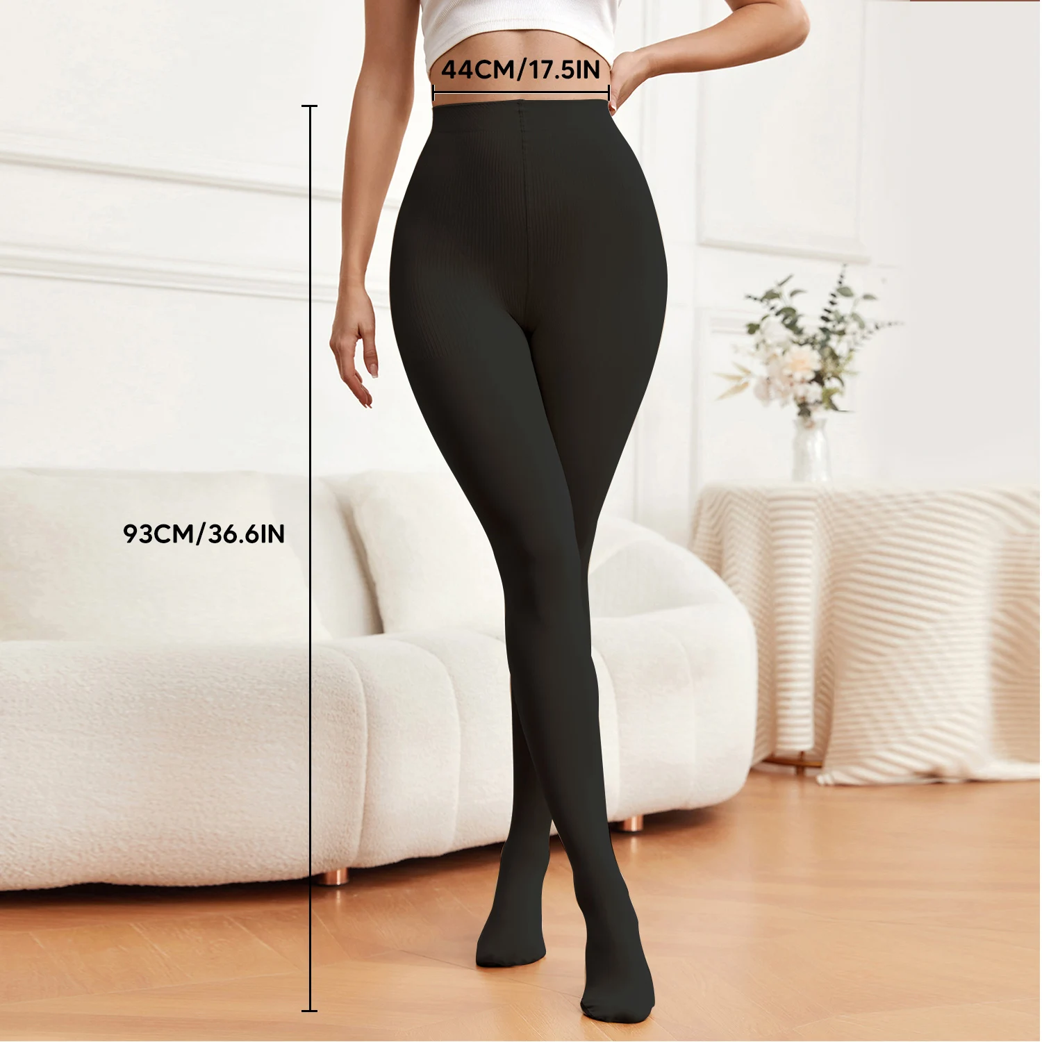 

Women's Black High Waisted Compression Pantyhose - Tummy Control Leg Support Everyday