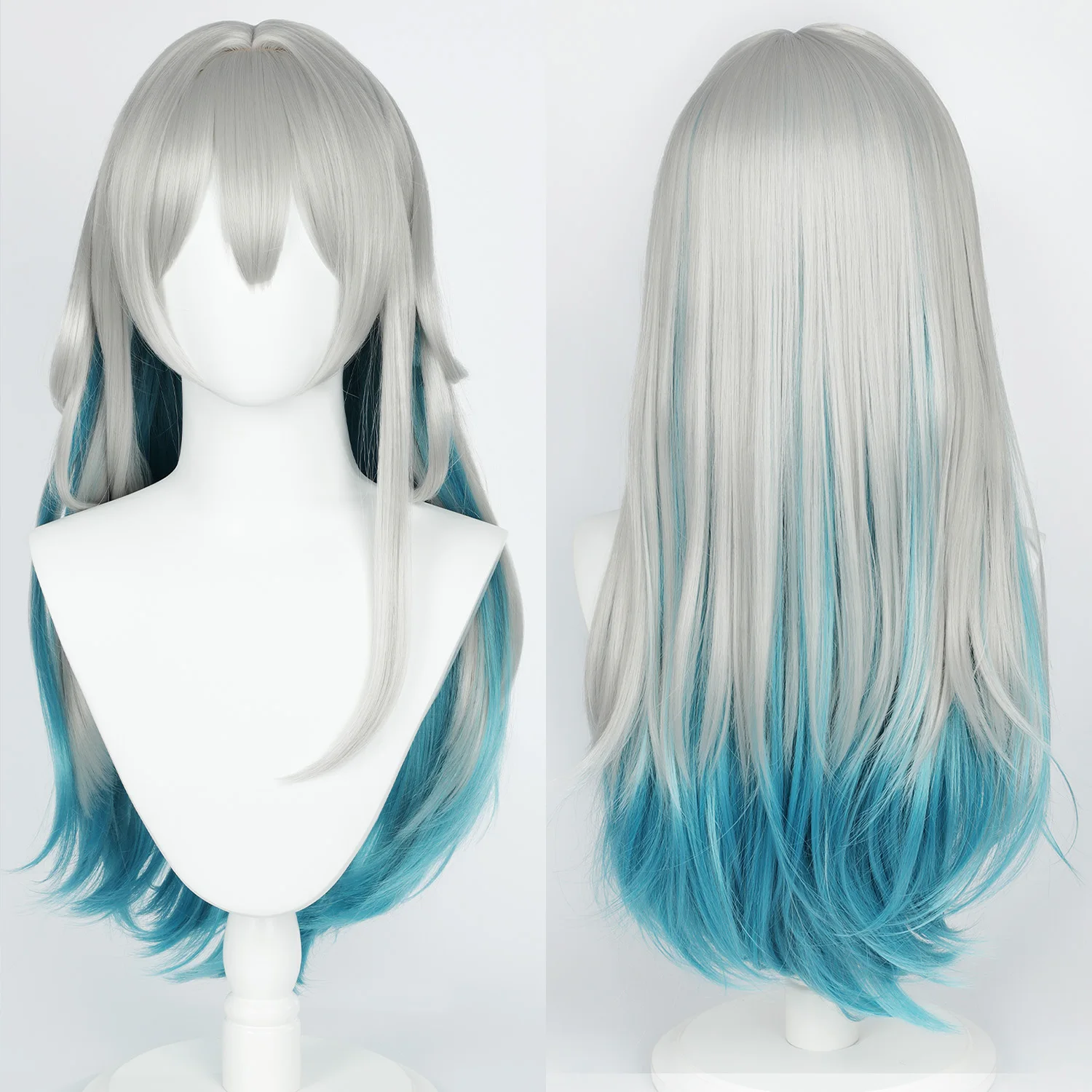 شعر مستعار تأثيري كوس اليراع طويل أنيمي لعبة شعر مستعار أومبير رمادي-أزرق شعر مستعار اصطناعي مع الانفجارات شعر مستعار تأثيري امرأة أنيمي شعر مستعار تأثيري مخزن