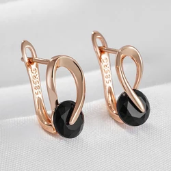 Wbmqda Elegant Curved Black Natural Zircon Drop Earrings For Women 585 Rose Gold Color Simple Fashion OL Jewelry Accessories