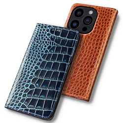 Flip Case For APPLE iPhone 16e 16 15 14 13 12 11 Pro Max Plus Mini Crocodile Pattern Luxury Cowhide Genuine Leather Wallet Cases