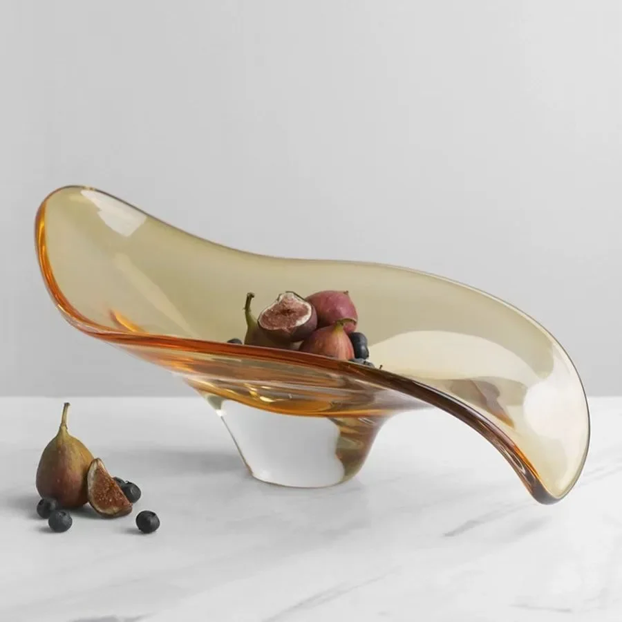 Geometric Glass Bowl Fruit Platter Tray Desktop Storage Container Household Ornaments Transparent Tray Home Decoration