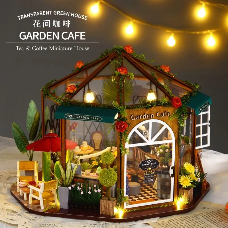 Coffee Flower House DIY Wooden Model Kits Custom Diorama Miniature House Model Making for Boys Girls Gift