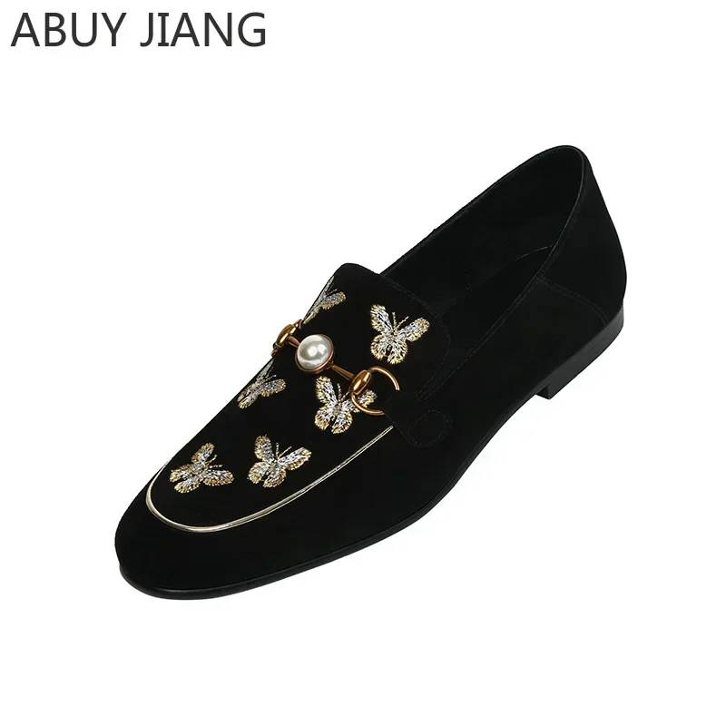 2024 Spring Autumn Pearl Embroidered Bee Women Shoes Flat Shoes Loafers Comfortable Work Flat Shoes Single