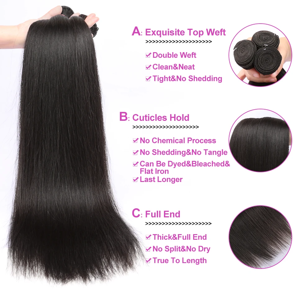 30 40 Inch Bone Straight Human Hair Weave Bundle 2 3 4 Bundles Raw Virgin Remy Indian Doule Drawn Wholesale Natural