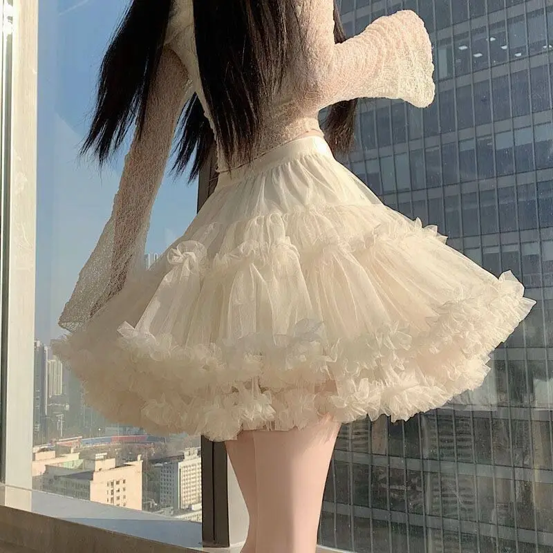 Princess Style Short Skirt Women's Summer New Ballet High Waist Cake Half Skirt Double Layered Mesh Anti-Light Walking