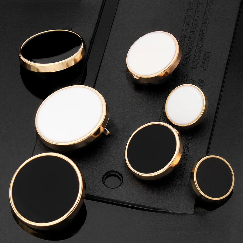 6pcs11-25mm Gold Metal Black White Round Sewing Buttons for DIY Women Men Clothing Decor Shirt Sweater Overcoat Suit Accessories