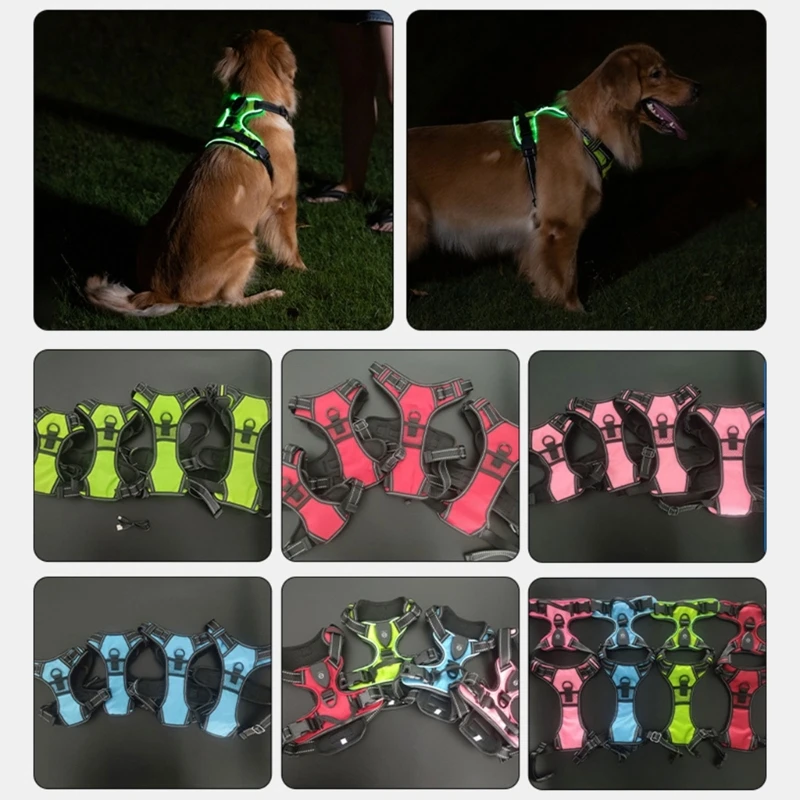 Dog Harness LED Luminous Light Up Pet Chest Strap Vest for Large Dogs Reflective Safety Outdoor Walking Dog Collars Accessories