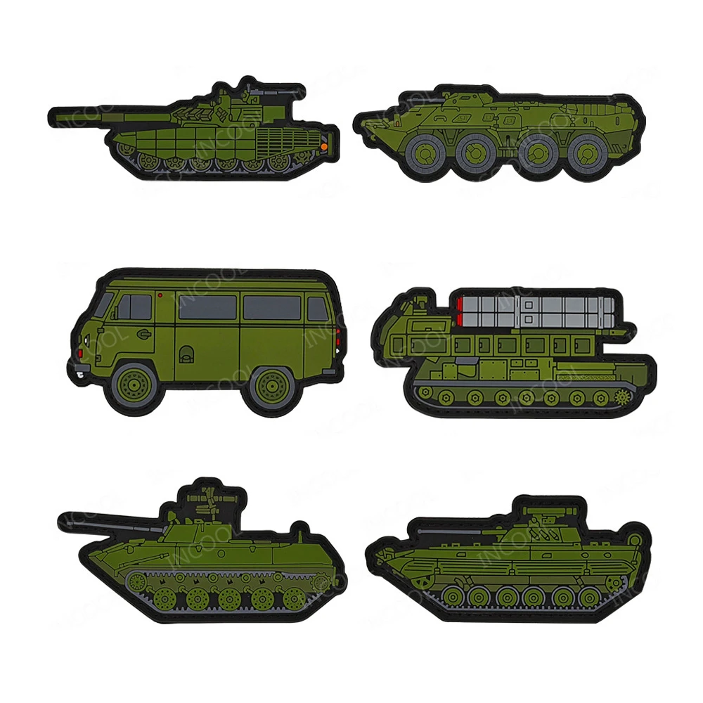 3D PVC Armored Vehicle Tank Patches Outdoor Decorative Tank Rubber Hook Back Patches For Clothing Accessory Shoulder Appliques