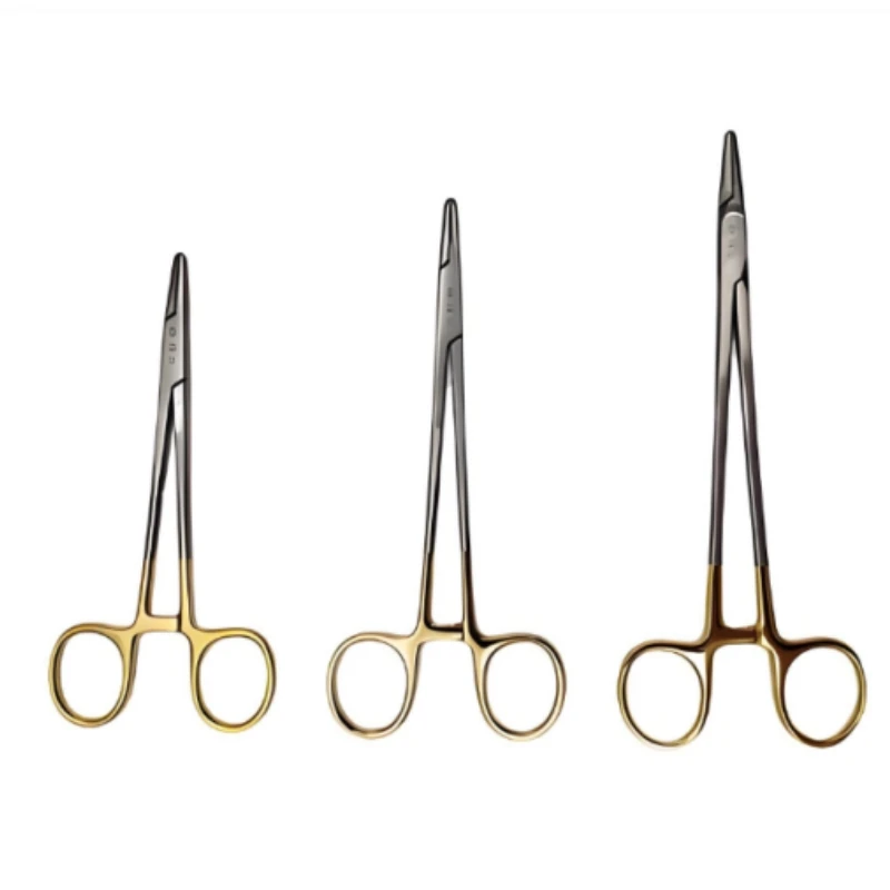 

Позолоченная ручка, стоматологический держатель иглы, плоскогубцы из нержавеющей стали, медицинские хирургические зажимы для швов с прямой головкой, инструмент для стоматолога