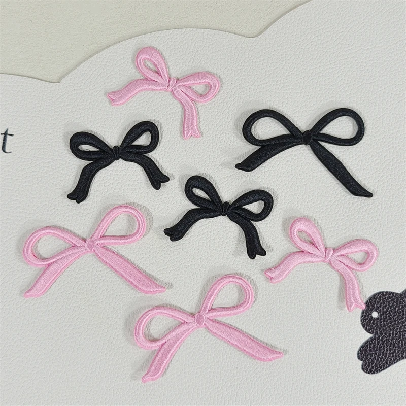 1 PCS Pink Bowknot Embroidered Patches Iron On Clothing Hat Bag Shoe Repair Material Phone Gift Box Decor DIY Accessory  Parches