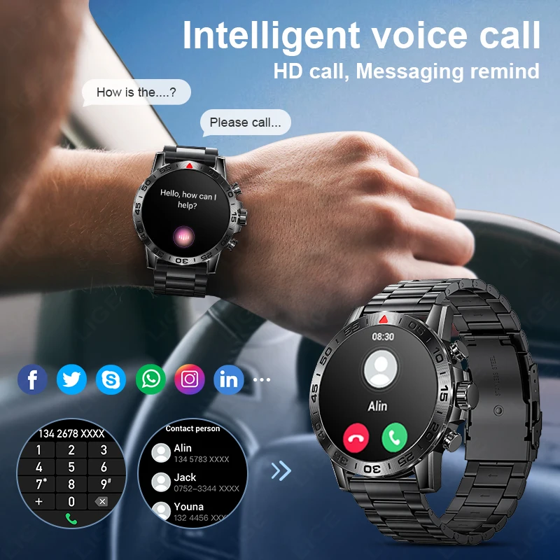 LIGE-reloj inteligente deportivo para hombre, nuevo accesorio de pulsera resistente al agua con llamadas, Bluetooth, control del ritmo cardíaco y del oxígeno en sangre