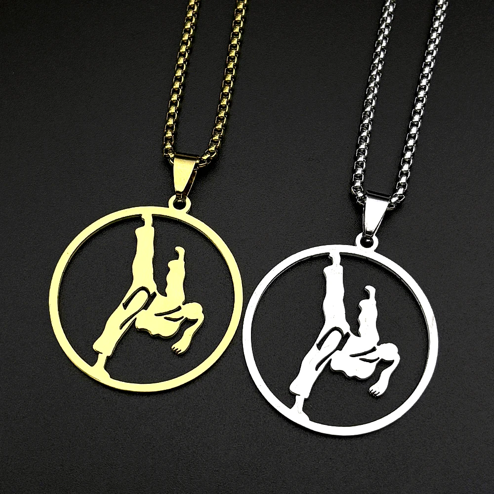 Karate Taekwondo Mädchen Anhänger Halskette für Damen Herren Edelstahl Silberfarben Sport Hip-Hop Mode Kette Schmuck Geschenke – Detail 4