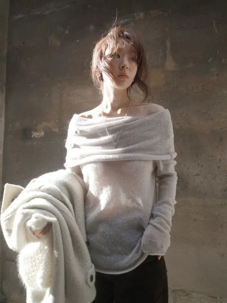 

Fletta Spring 2026 Pure Desire Design Knitted Sweater Women's One oulder 3D Flower Embroidery Commute Sle Loose Fit Long ...