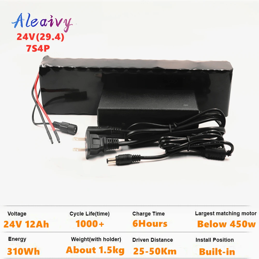 Aleaivy 24V 7S4P 12Ah 29.4V Li-ion Battery Pack with 20A BMS For Electric moped ebike Scooters light bicycle power wheelchair