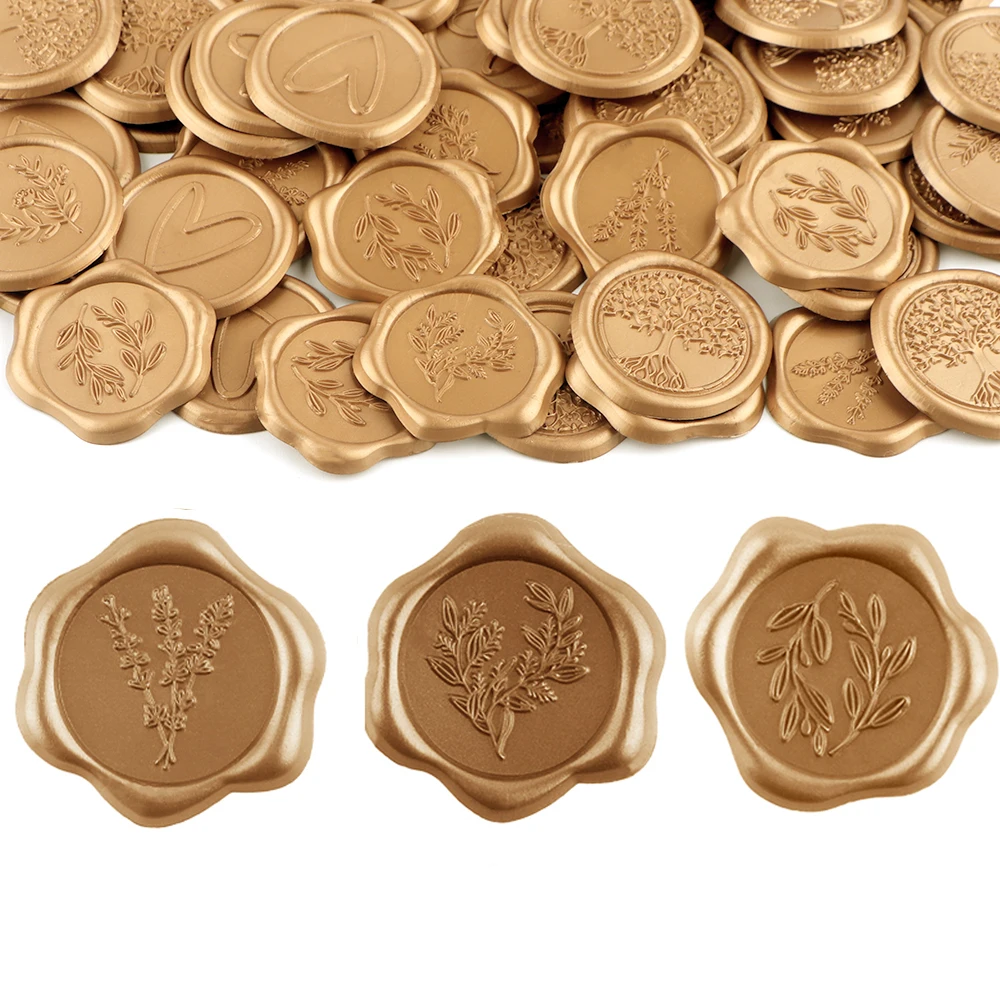 30 Olive Branch Love Tree Style Wax Seal Stickers Self-Adhesive Wedding Invitation Envelope Seal Gold Stickers