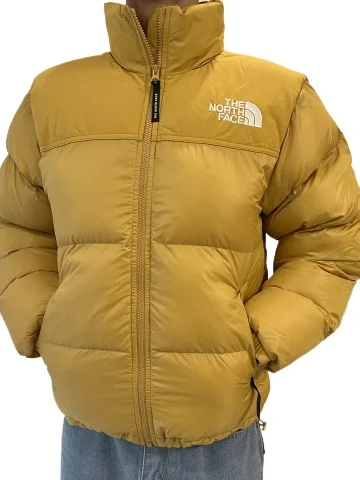 THE NORTH FACE FW23 Nuptse ON BALL Men and Women Tech Fabric Stand Collar Zippered Hood Jacket Cotton Jackets Golden Winter