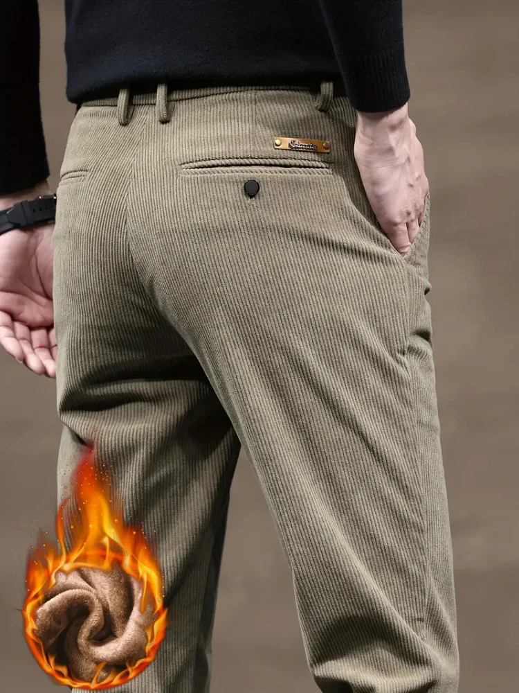 

2025 Winter New Men's Corduroy Fleece Casual Pants Warm Thick Classic Fashion Straight Plush Velvet Trousers Brand Clothing Male